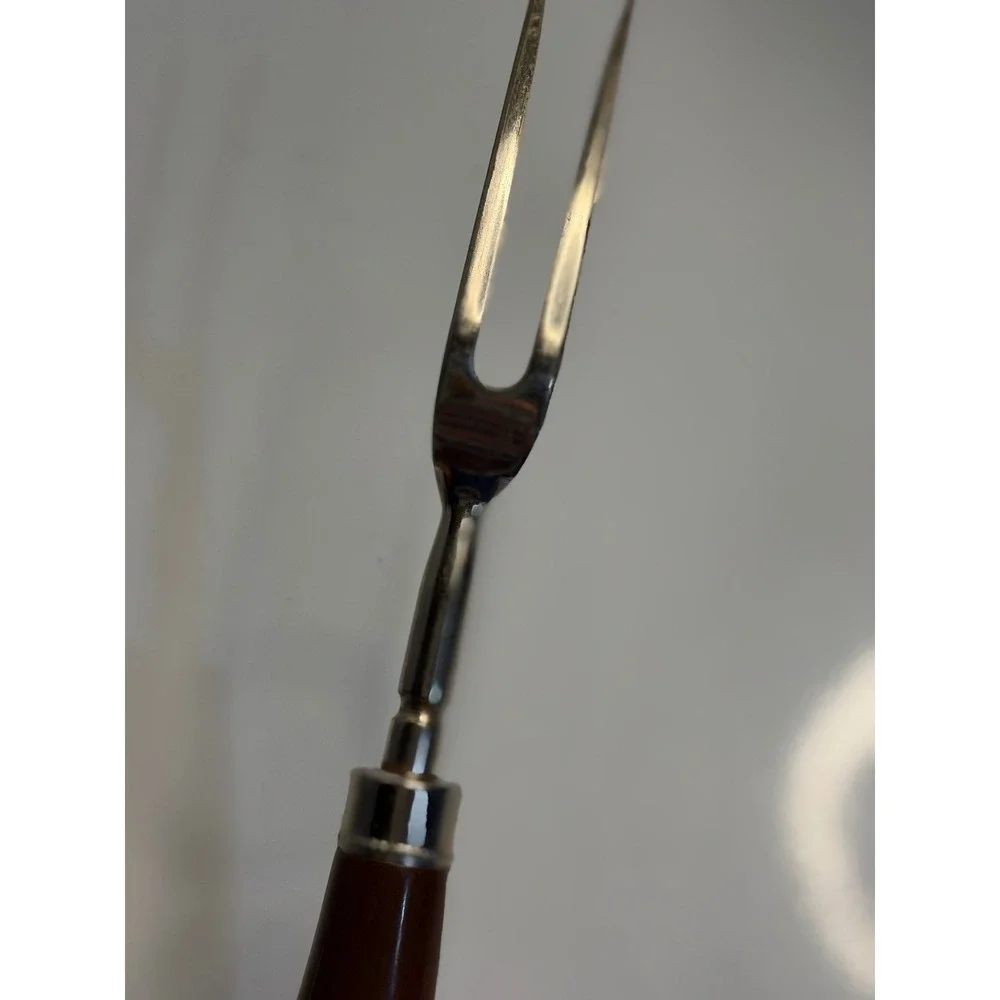 VTG Carving Fork Brown Faux Horn Handle Silver Tone Metal Meat Serving Utensil